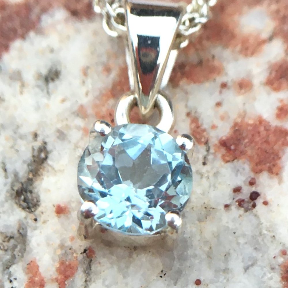 Sky Blue Topaz .925 Pendant Round Genuine Gemstone Sterling Silver December